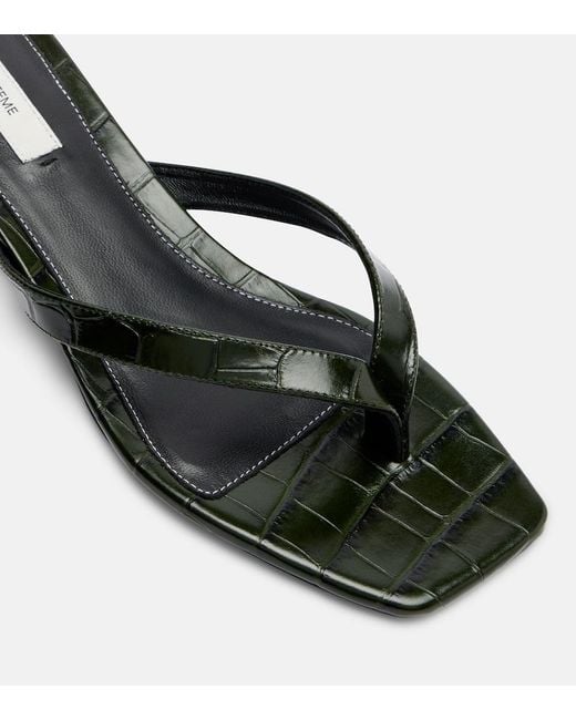 Totême Black Croc-Effect Leather Thong Sandals
