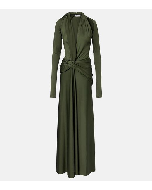 Victoria Beckham Green Gathered Jersey Gown