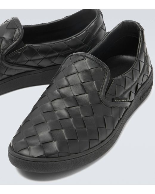Bottega Veneta Black Intrecciato Leather Slip-on Sneakers for men