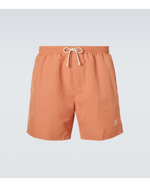 Brunello Cucinelli Orange Logo Swim Trunks for men