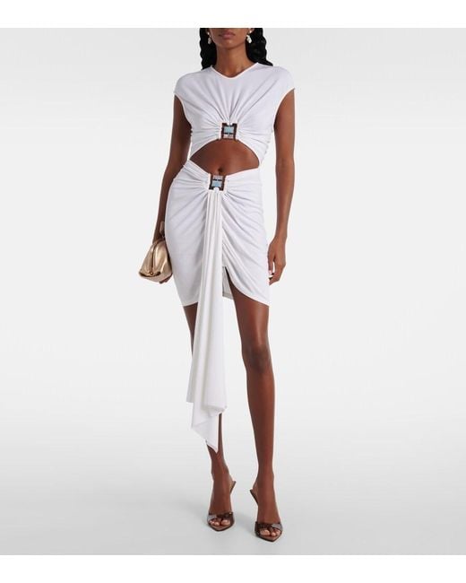Christopher Esber White Cutout Gathered Jersey Minidress