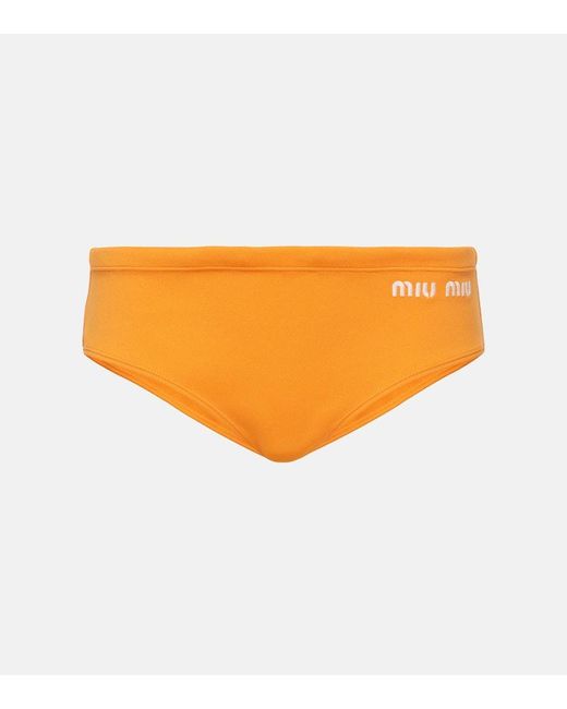 Slip bikini con logo di Miu Miu in Orange