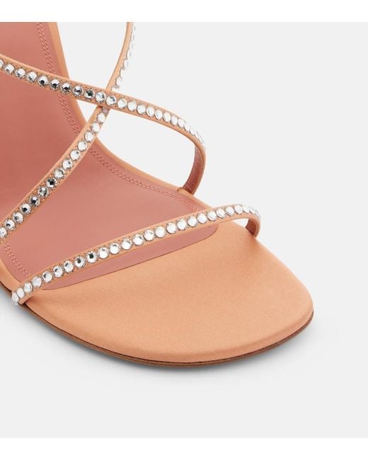 AMINA MUADDI Pink Sally Crystal-Embellished Satin Sandals