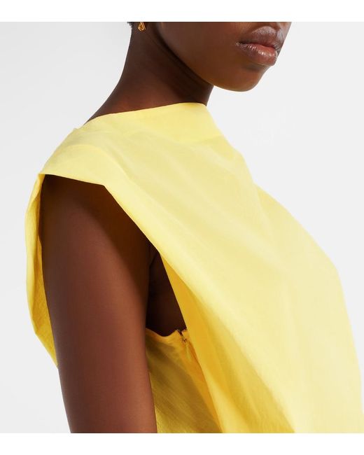 Jacquemus Yellow Drap Cotton-Blend Poplin Midi Dress