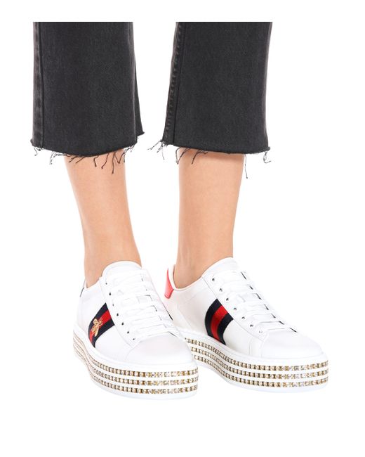 gucci ace embellished leather sneakers