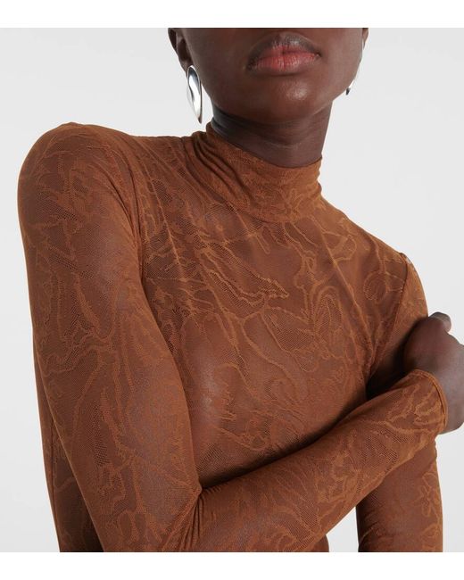 David Koma Brown Sheer Lace Gown