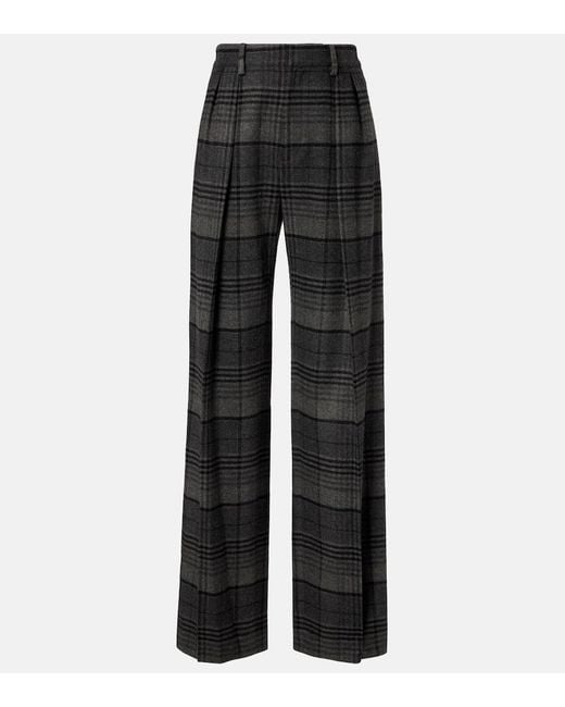 Ralph Lauren Black Jody Checked Wool Wide-Leg Pants