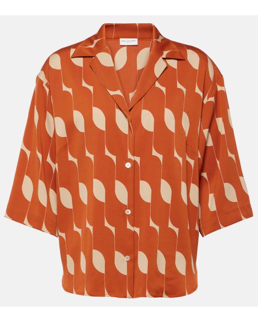 Dries Van Noten Orange Printed Silk-blend Shirt