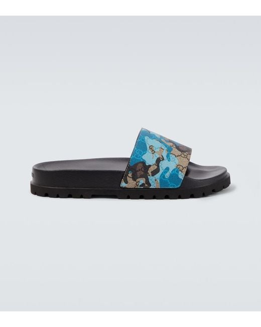 Gucci Blue Gg Canvas Slides for men