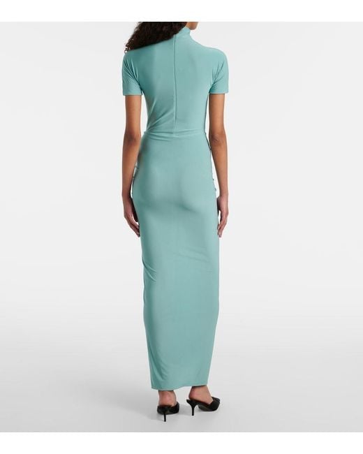 Alaïa Blue Ruched Jersey Maxi Dress