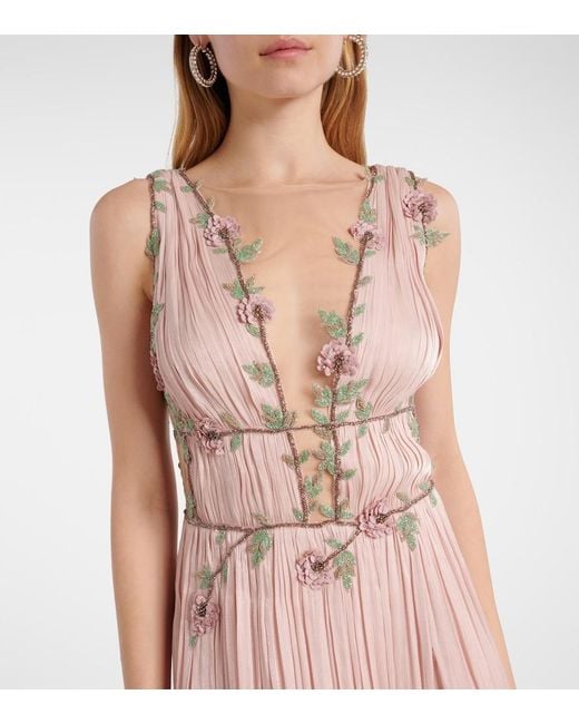 Costarellos Pink Nalina Embellished Tulle-Trimmed Lamé Gown