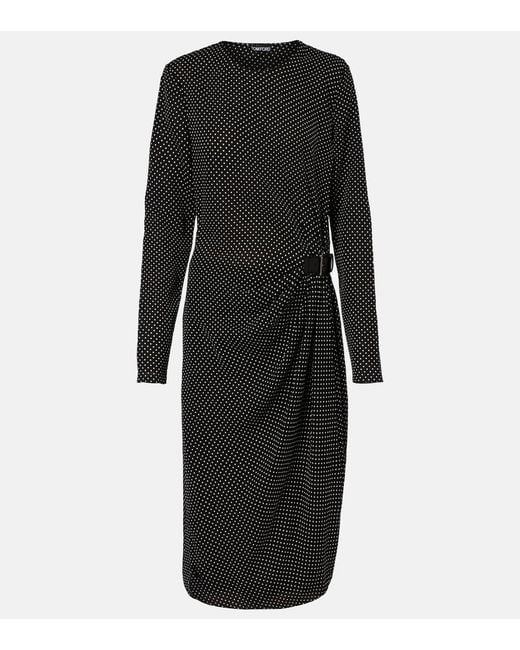 Tom Ford Black Polka-Dot Silk Midi Dress