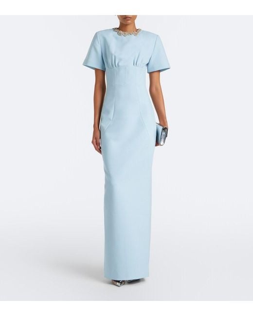 Rachel Gilbert Blue Dovetta Embellished Crepe Corset Gown