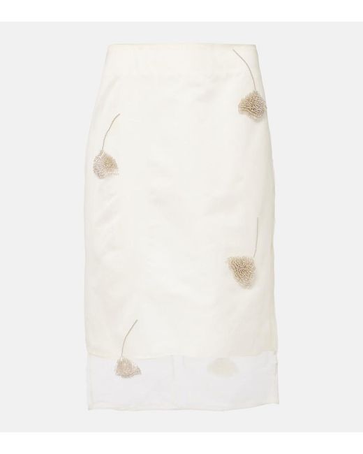 Rohe White Beaded Silk Organza Pencil Skirt