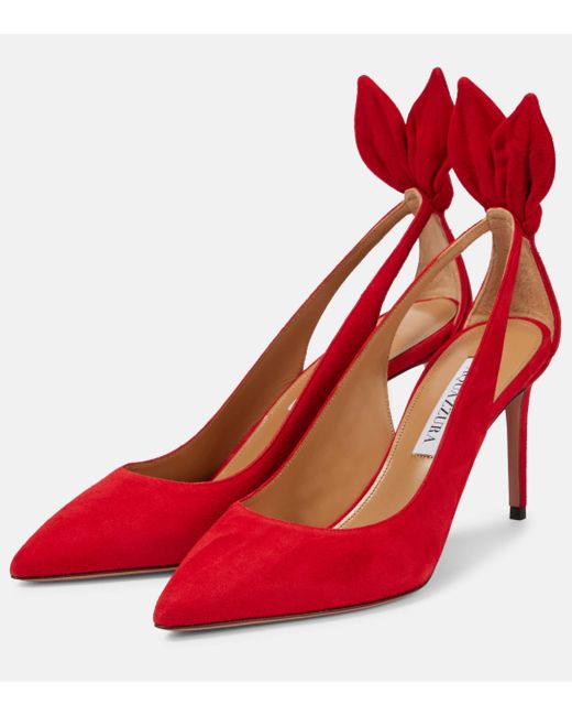 Aquazzura Red Bow Tie Suede Pumps