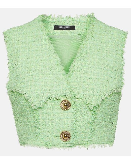 Balmain Green Cropped-Top aus Tweed