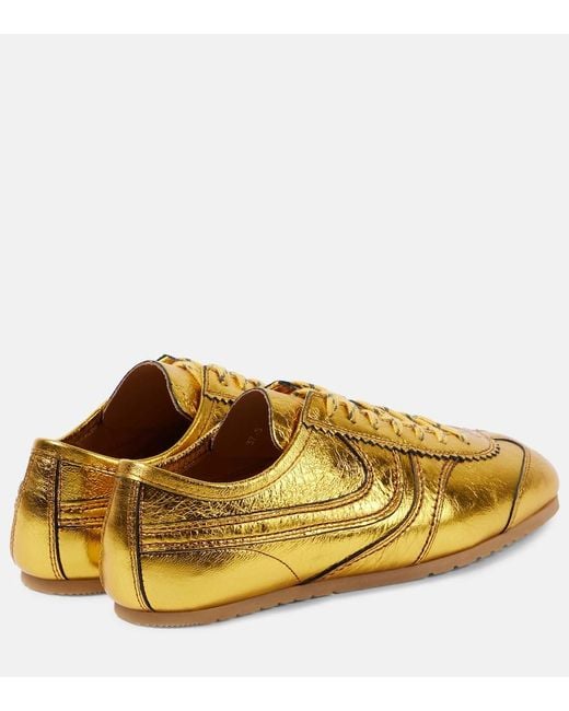 Dries Van Noten Yellow Metallic Leather Sneakers