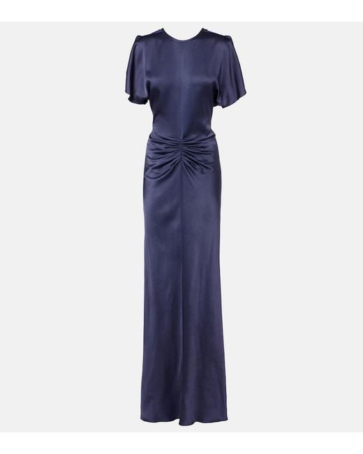 Victoria Beckham Blue Isabella Gathered Satin Gown
