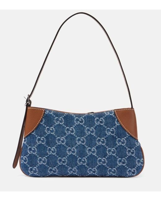 Gucci Blue Schultertasche Gg Emblem Mini Aus Denim