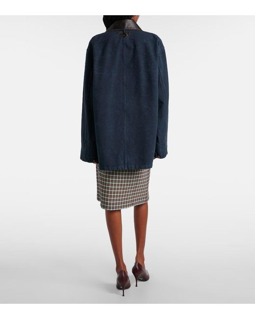 Prada Blue Oversized Cotton Leather-Trimmed Jacket