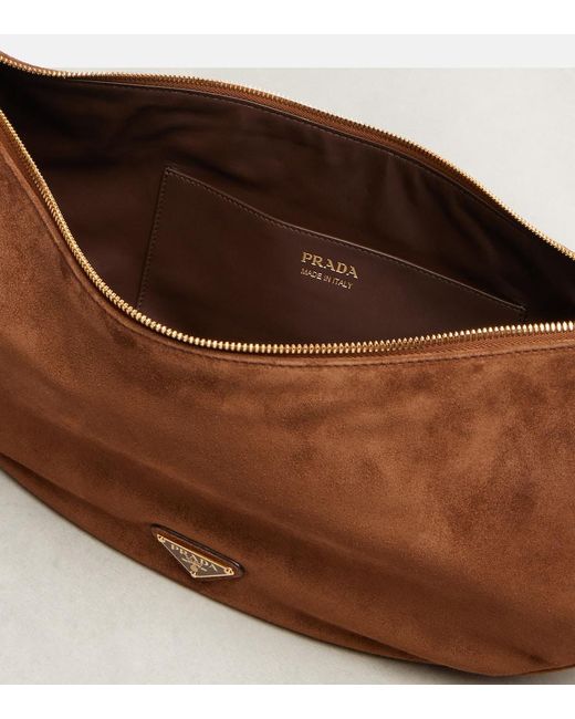 Prada Brown Demi-Lune Large Suede Shoulder Bag