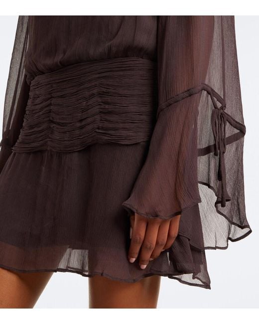 Staud Brown Beatrix Ruched Chiffon Minidress