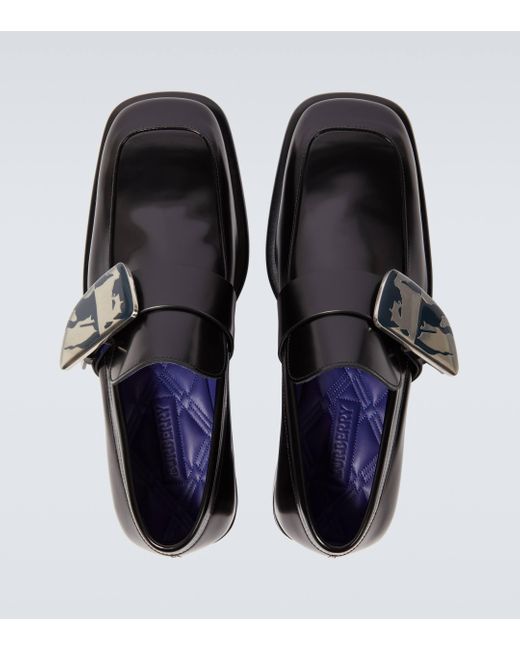 Burberry Black Shield Ekd Leather Loafers for men