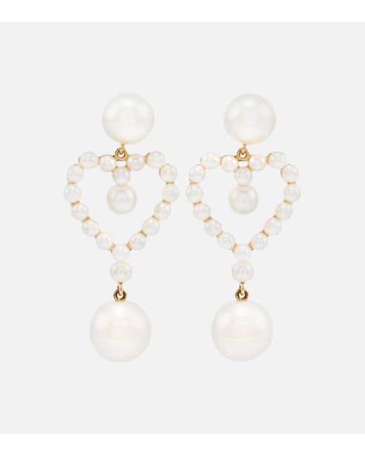 Sophie Bille Brahe Natural Pearl Heart 14kt Gold Pendant Earrings With Pearls