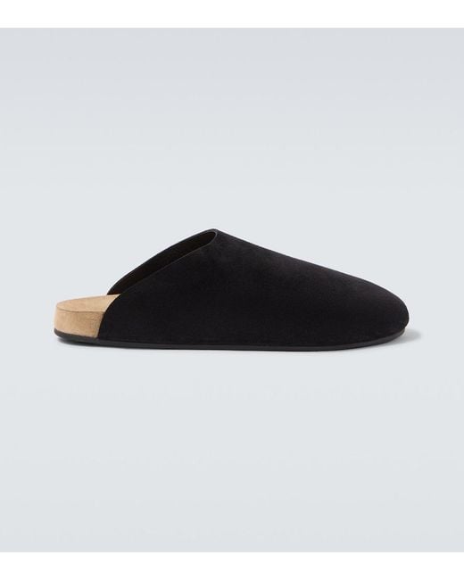 The Row Black New Lucca Suede Slip-On Shoes for men