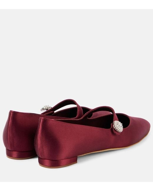 Manolo Blahnik Red Marijanaflat Embellished Mary Jane Flats
