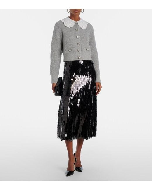 Self-Portrait Gray Embellished Lace-Trimmed Cardigan