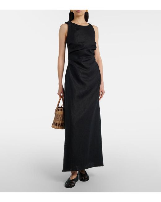 Faithfull The Brand Black Cera Linen Midi Dress