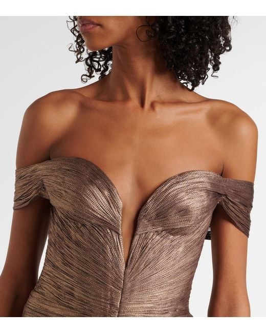 Maria Lucia Hohan Brown Tia Draped Off-Shoulder Corset Gown