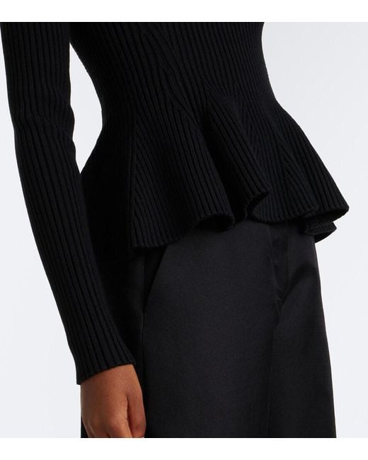 Alaïa Blue Peplum Wool-Blend Top
