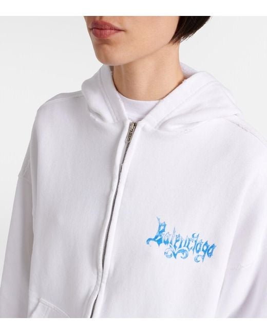 Balenciaga White Logo Cotton Jersey Zip-Up Hoodie