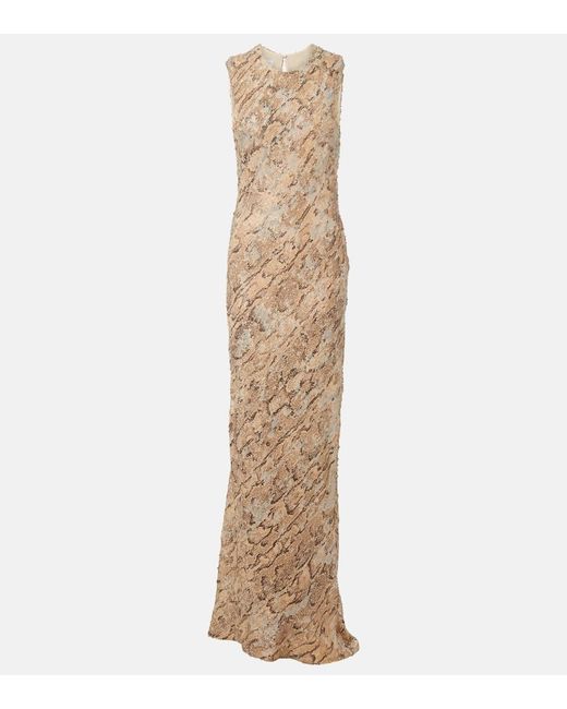 Dries Van Noten Natural Sequined Snake-Effect Gown