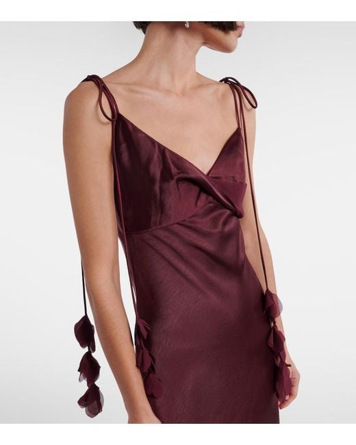 Self-Portrait Purple Floral-Applique Satin Slip Dress