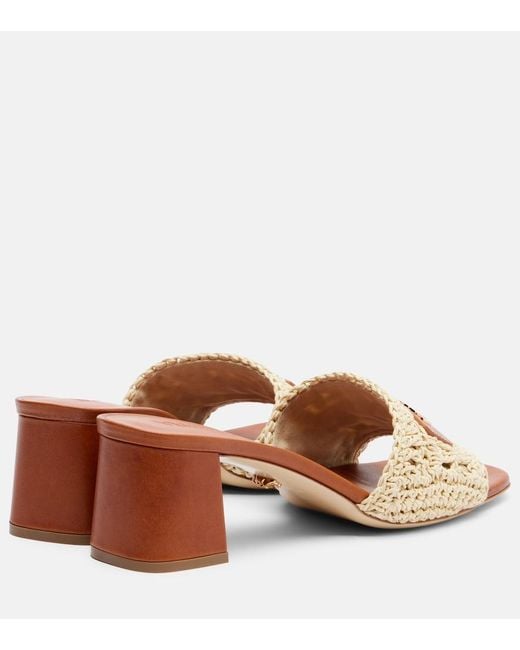 Versace Brown Logo Raffia And Leather Mules