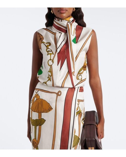 Dorothee Schumacher White Cosmic Funghi Printed Tie-Neck Silk Twill Top