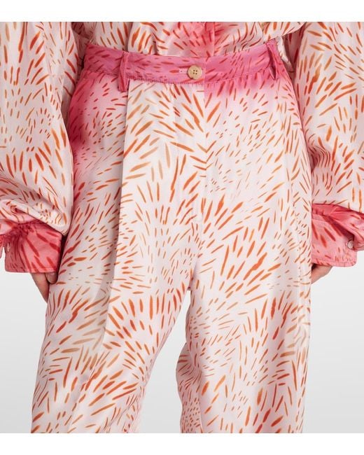 Dries Van Noten Pink Printed Silk Wide-Leg Pants