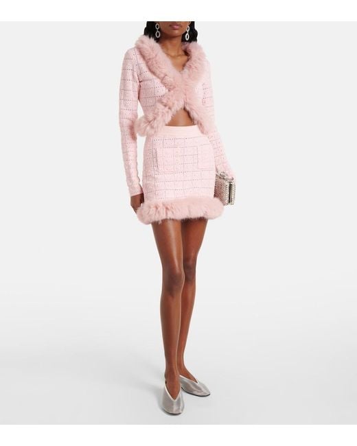 Self-Portrait Pink Crochet Miniskirt