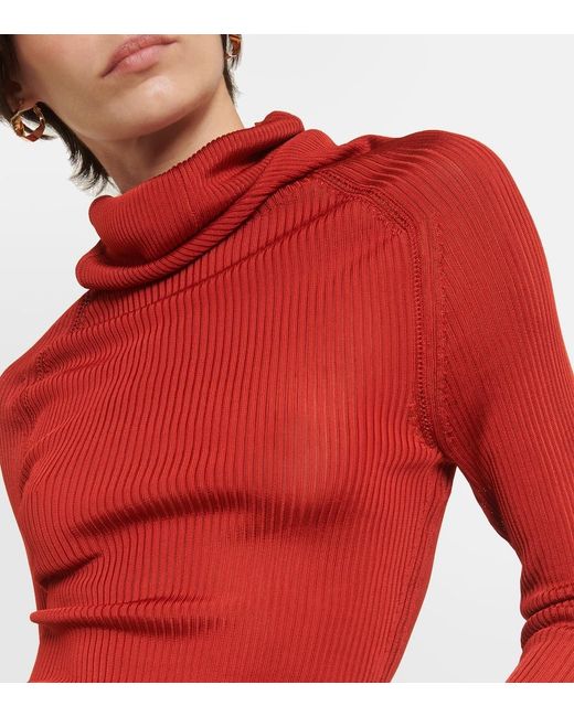 Victoria Beckham Red Ribbed-Knit Turtleneck Top