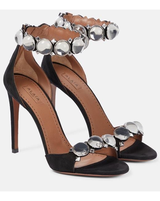 Alaïa Black Alaia La Bombe 110 Embellished Suede Sandals