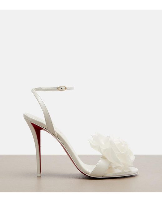 Christian Louboutin White Miss Z Flora Leather Sandals