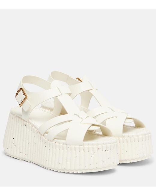 Chloé Natural Nama 80 Leather Platform Sandals