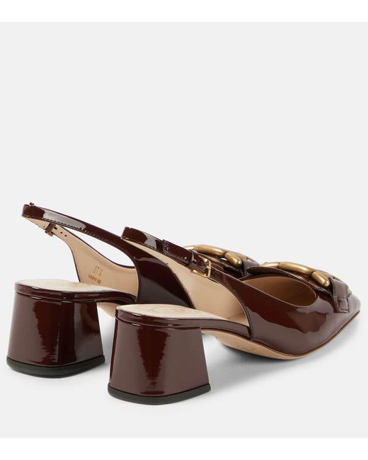 Tod's Brown Kate Patent Leather Slingback Pumps