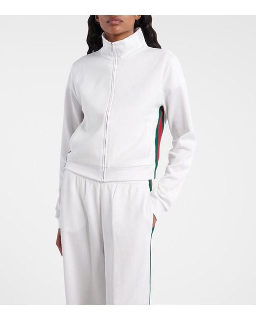 Gucci White Ribbed-Knit Cropped Sweatshirt