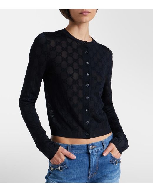 Gucci Blue Gg Crepe Cardigan