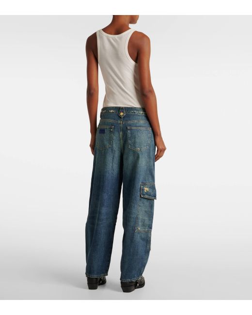 Ganni Blue Distressed Cargo Jeans