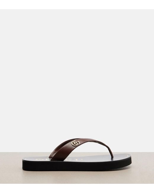 Gucci Brown Double G Leather Thong Sandals